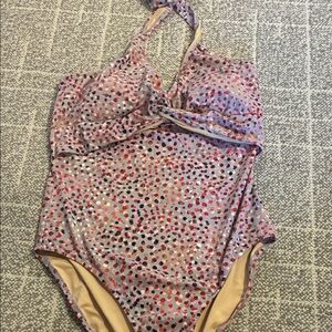 Garnet Hill Lavender Pink Multi-Spot Halter One-Piece Swimsuit